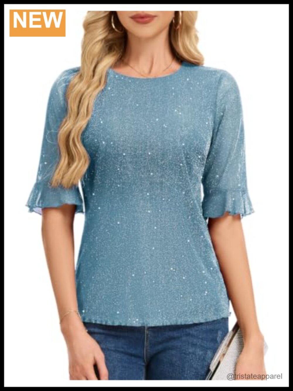 Sparkly Sequin Bell Sleeve Blouse Women's Dressy Cocktail Top
